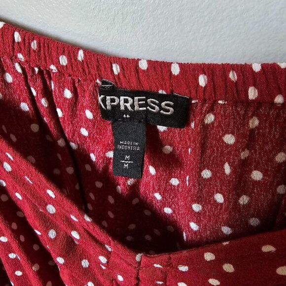 EUC EXPRESS POLKA DOT RED/WHITE FLUTTER STRAPS CINCHED SWEETHEART NECK TANK M - Picture 10 of 13